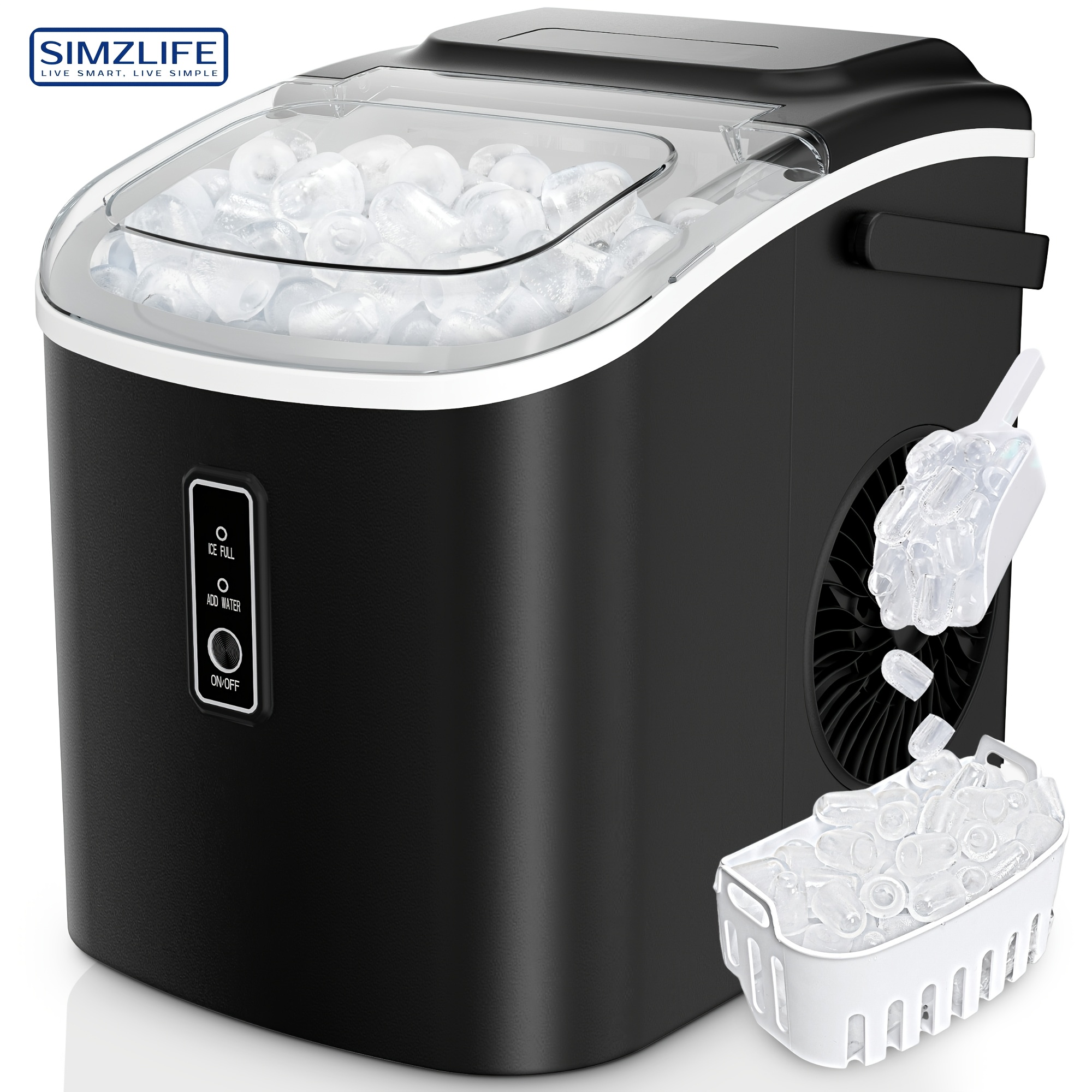 

Portable Countertop Ice Maker With Handle - Produces 26lbs Of Ice In 24hrs, Delivers 9 Ice Cubes In Mins, With Auto-cleaning Function, Comes With Basket And Scoop, Home, Kitchen, Camping, Rv - Black.