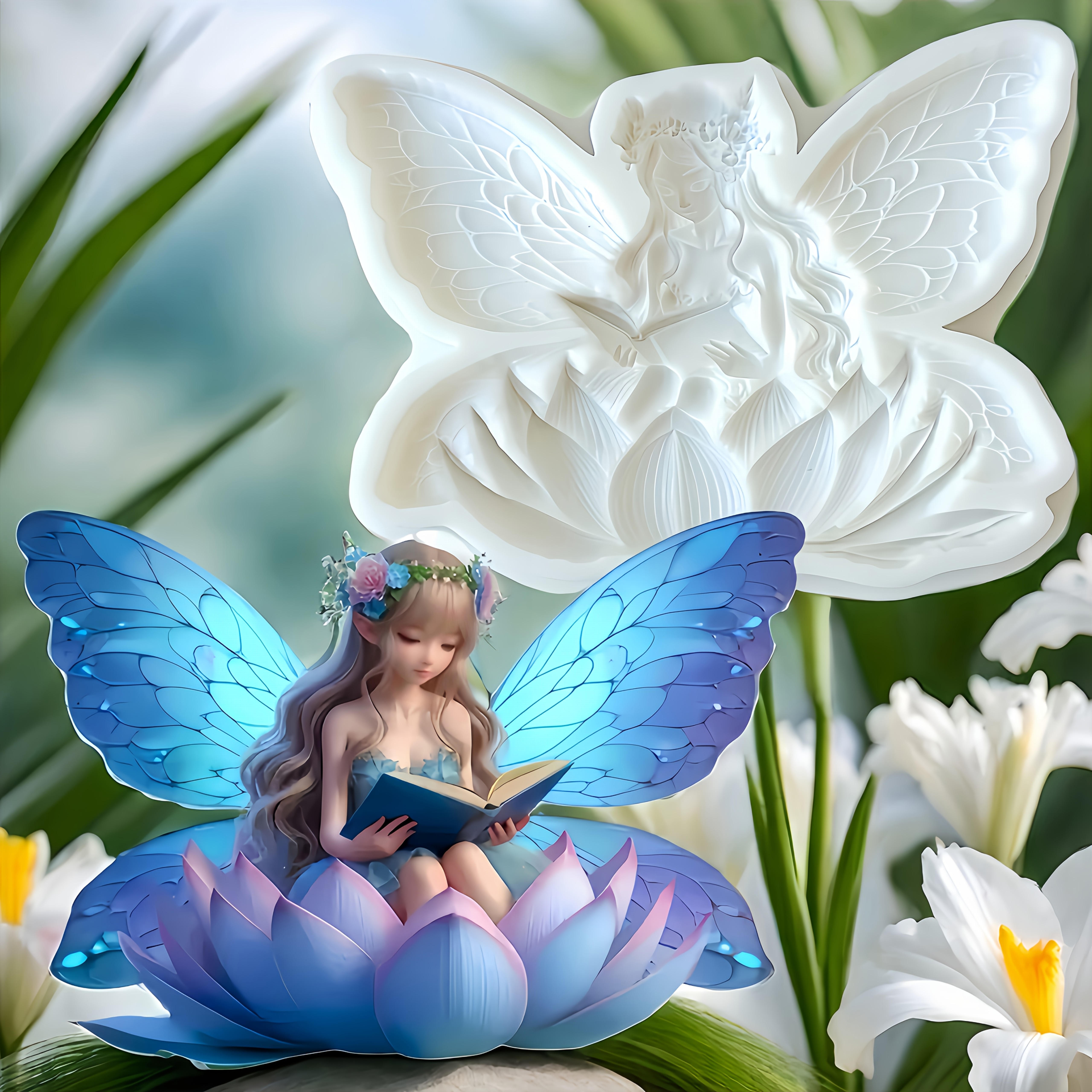 

1pc Baking Flower Fairy On For Lotus Silicone Mold - Blue & Purple Fairy Design For Cake Decorating, Chocolate, Fondant & More - , Easy-to-clean Baking Accessory For All Holidays