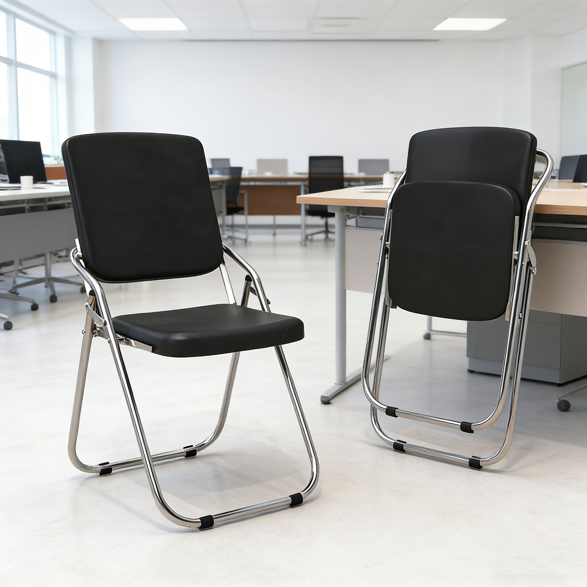 2pcs Heavy Duty Pu Leather Padded Folding Chair, Heavy Duty Portable Stackable Metal Commercial Seat For Home Office, Dorm, Party, Event (black)