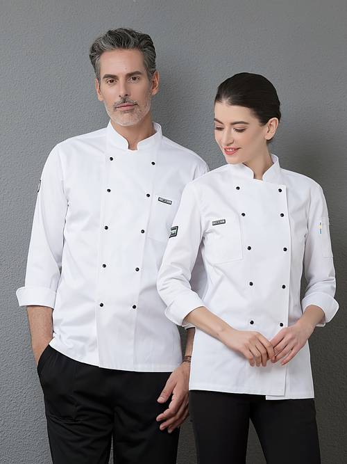 neue herren doppelreihige dekorative langarm kochuniform mit leder label