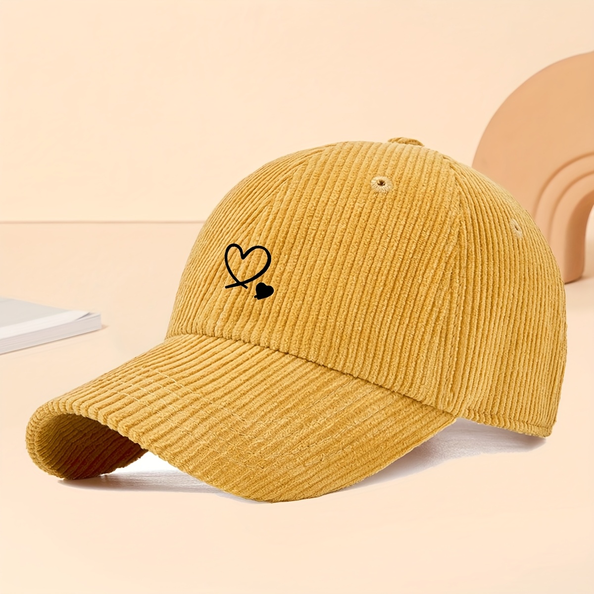 1pc casquette en velours   imprimé   cœurs pour femmes & unisexe - chapeau chaud ajustable antivent en   pour streetwear extérieur,   avec bord   et coupe confortable pour lhiver Détails du produit 6
