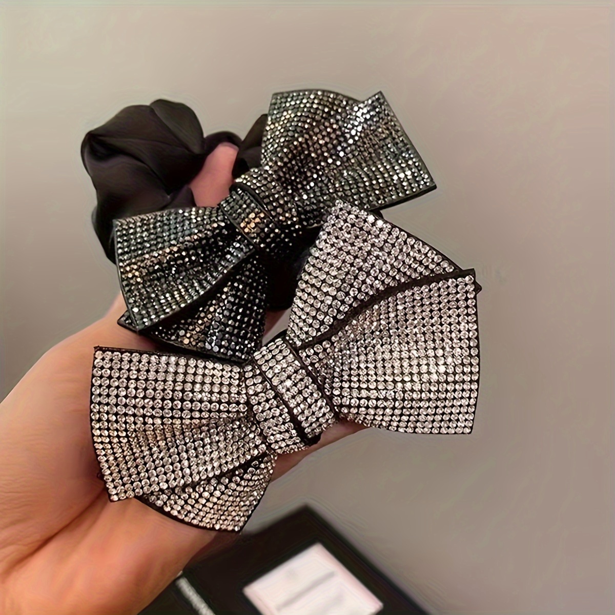 Image of 2 Diamond Piece Large Hair Tie Bow Hair Rope Easy Temperament Ball Head Flower Female Ponytail Hair Rope High-end Headwear