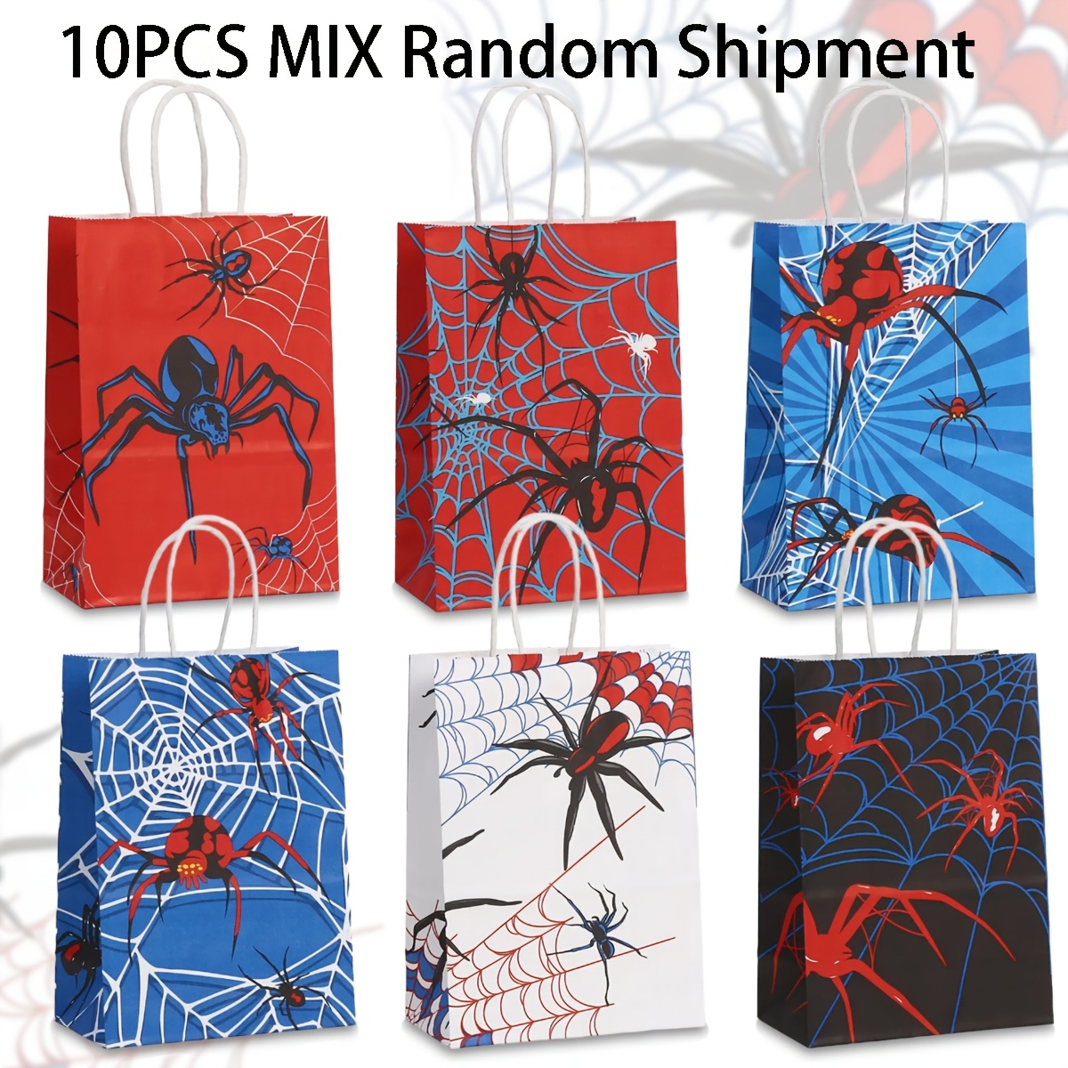 TEMU 10pcs Random Shipment Halloween Themed Gift Bag, Paper Tote Bag With And Web Pattern Print, Halloween Party Decoration, Christmas Holiday Party