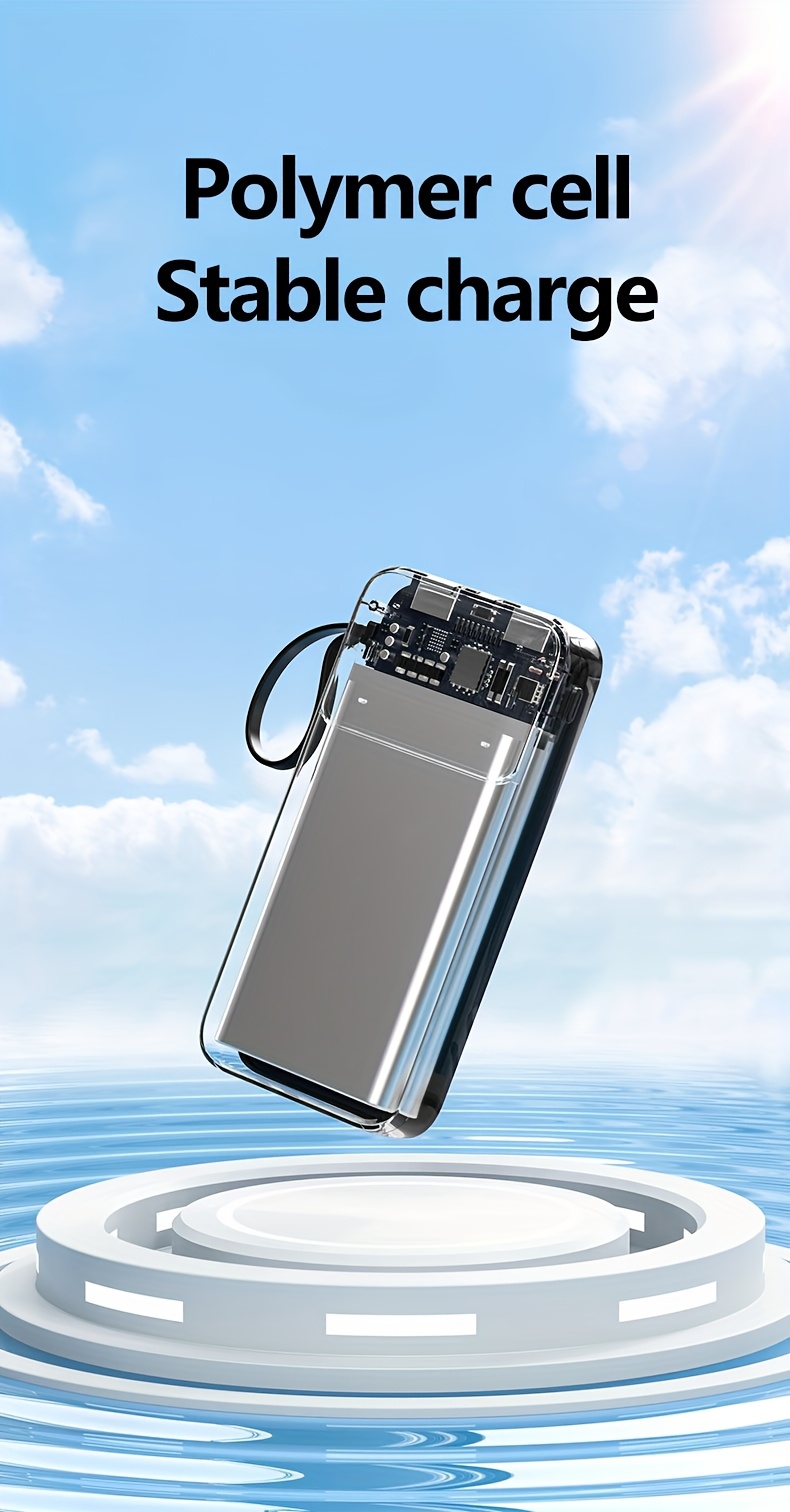 20000mAh Power Bank with LED Battery Display, Dual Outputs, Built-in Lanyard Compact Portable Charger for iPhone 15 Pro/14 Max /13 12 Devices Android (USB, Type-C), Outdoor Emergency Backup