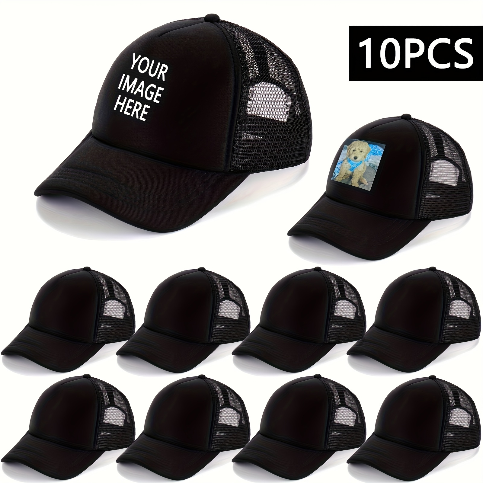 TEMU Confezione da 10 cappellini da camionista personalizzati in rete traspirante - Asciugatura rapida, snapback regolabile con pannello frontale