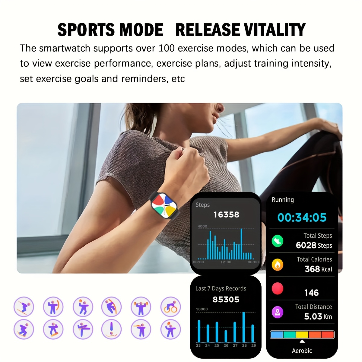 smart watch for men women 2 01 hd touchscreen wireless calls music pedometer counter compatible with android iphone black white options fitness watch modern wearable silicone strap watch smart watch for android phones details 2