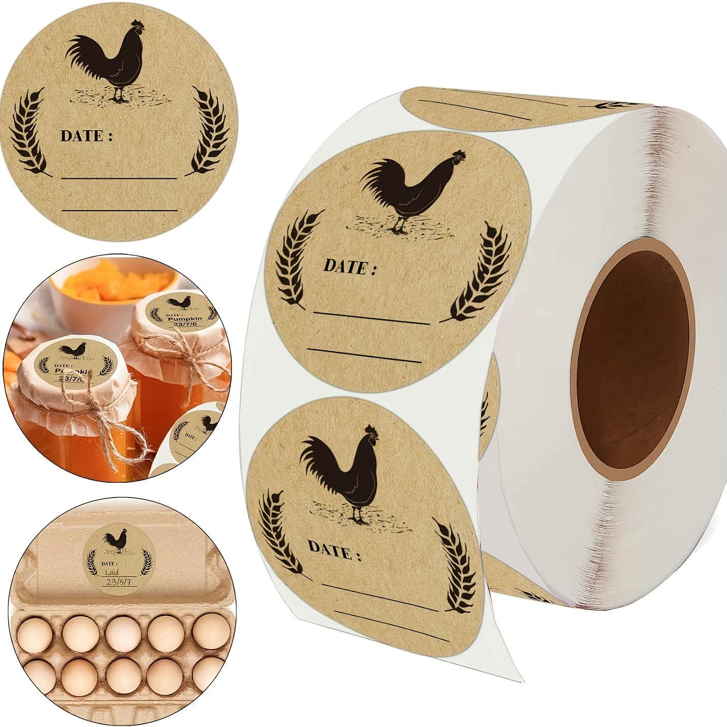 E-shop 500 Stück Bauernhof Frische Eier Etiketten, 2-Zoll Runde Natürliche Braune Kraftpapier Aufkleber, Glasgläser Einmachetiketten,