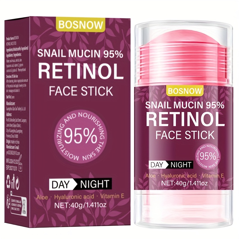Image of 40g Bosnwo Snail Mucin 95% Retinol Face Stick - Hydrating Moisturizer With Hyaluronic Acid & Vitamin E, Deep Nourishing For Smooth, , Use