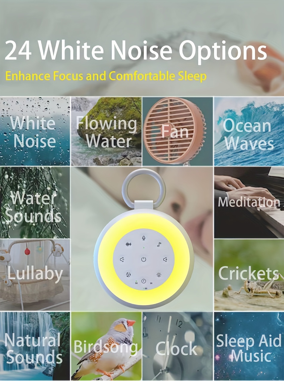 sa18 white noise sound machine with 24   adjustable night light portable travel hook ideal for relaxation and   details 3