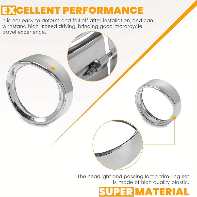 Chrome 4.5 Inch Visor-Style Auxiliary Passing Lamp Trim Rings For Touring Motorcycles