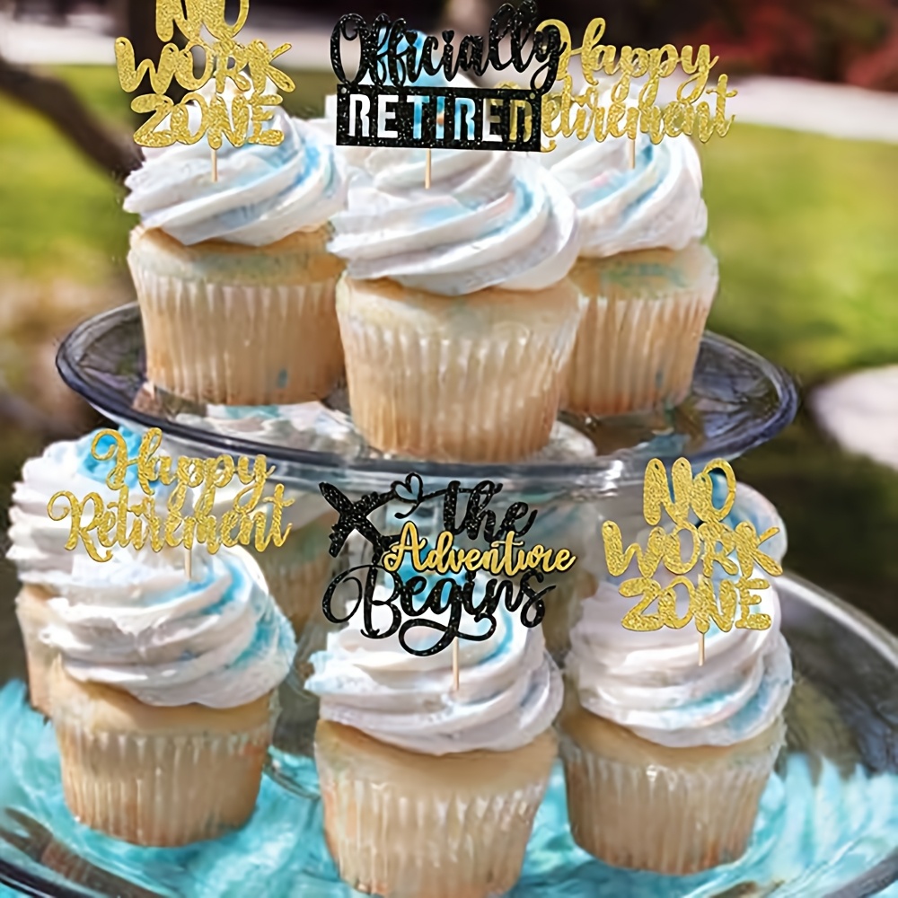 12pcs Happy Retirement Cupcake Toppers - Officially Retired, No More Work Zone Adventure Begins Retirement Theme Farewell Party Cake Decoration P 33807185