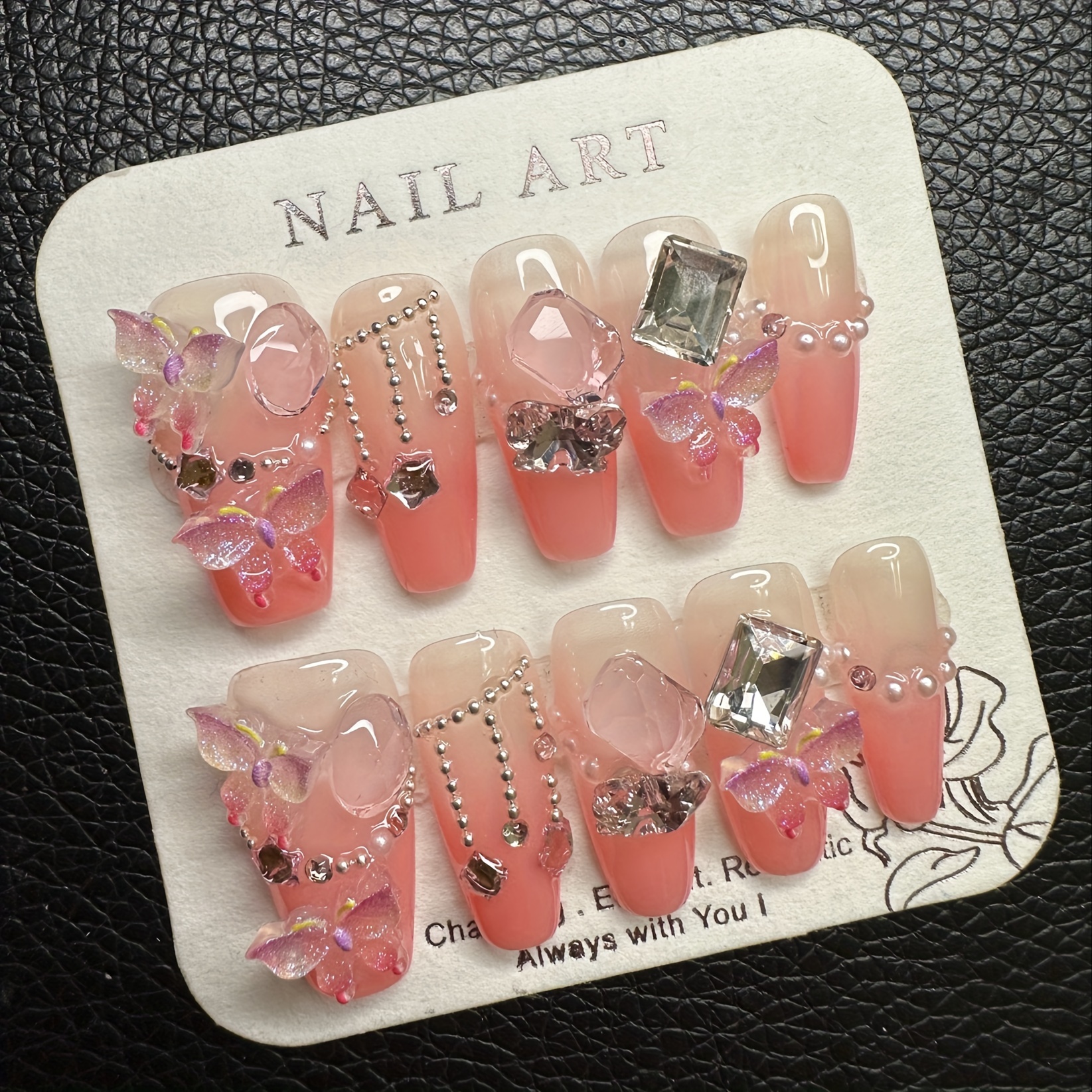 

X66 3d Colorful Aurora Butterfly Nail Enhancement, Press On Nails, For Women Nail Art