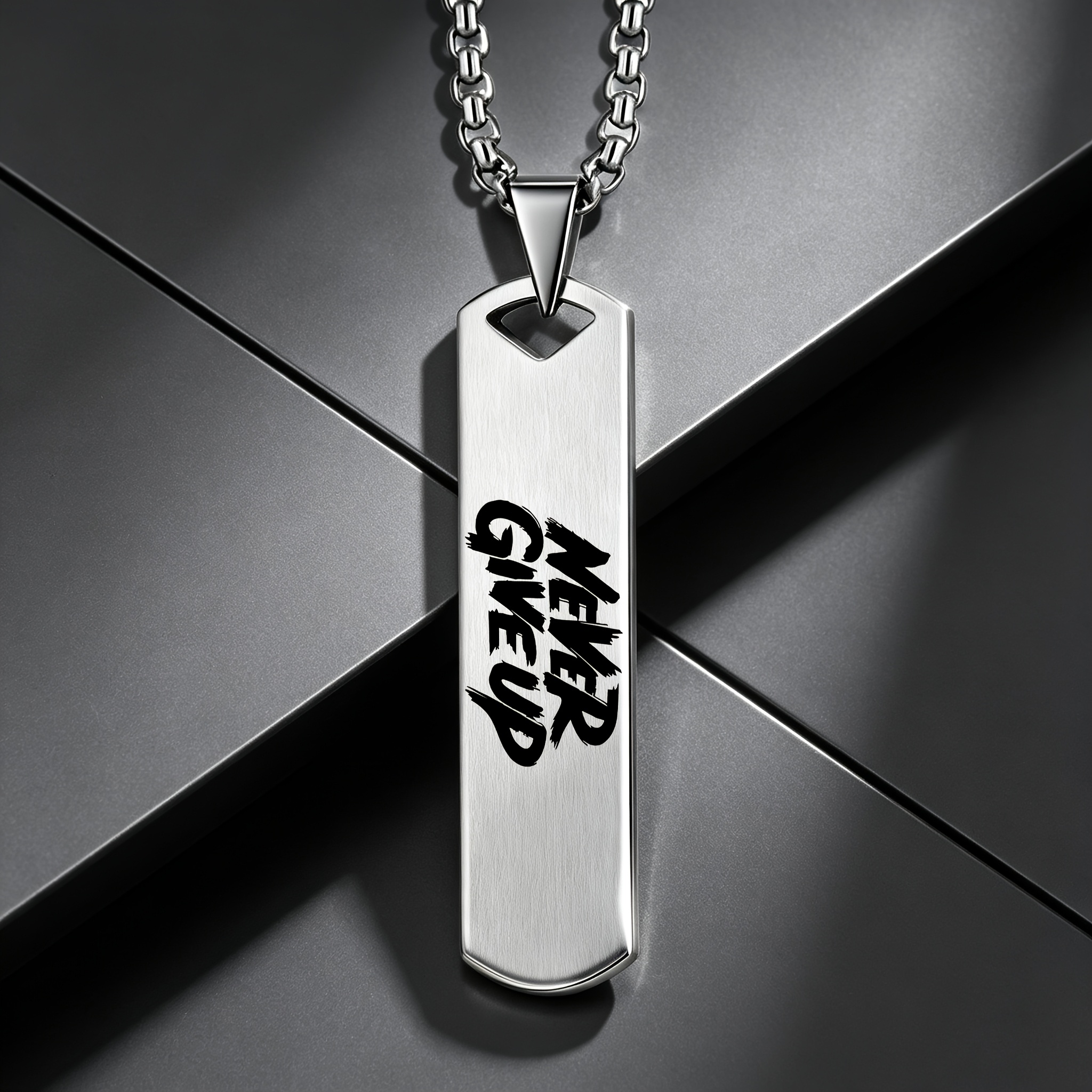 "NEVER GIVE UP" Positive Font Pendant Necklace