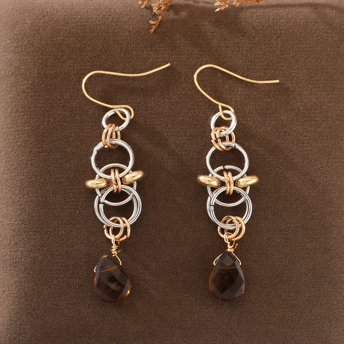 TEMU Vintage-style Handmade Interlocking Circular Hoop Earrings With Hand-woven Chain Links, Long Style For Women. Suitable For Vacations, Leisure,