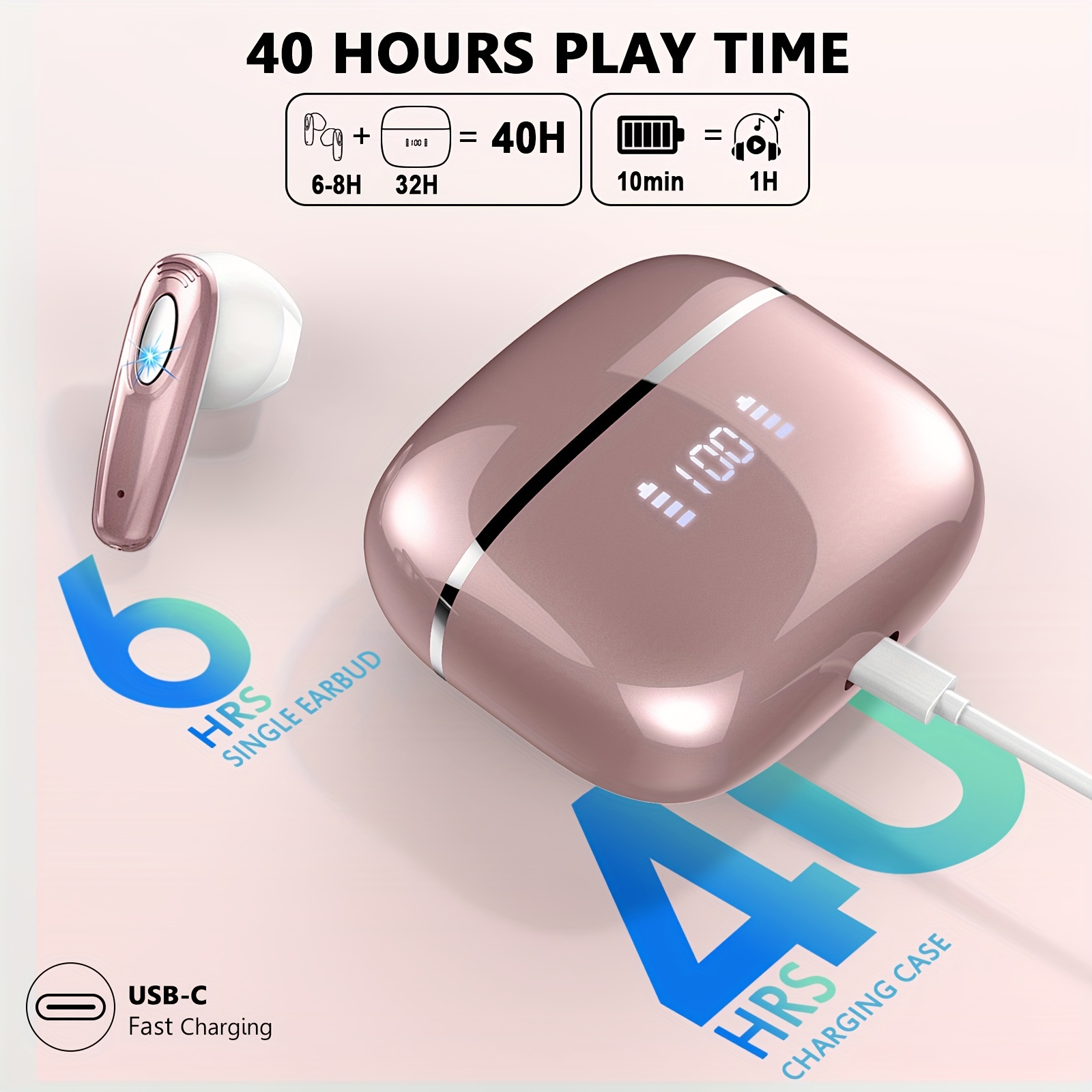 

T19 Wireless Earphones, 40h With Case, Equipped With Dual Microphone Calls, Suitable For Ios Tv Sports