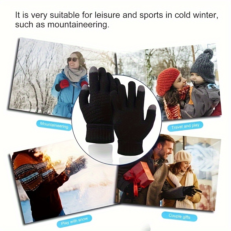 luvas de ecrã   de inverno unissexo, luvas de malha elástica quentes, versão espessa de dedo inteiro, mistura de nylon e poliéster, estilo  , apenas lavagem à mão, acessórios de moda masculina, luvas de condução detalhes 3