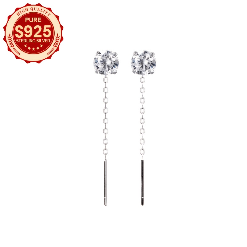 S925 Silver Round White Synthetic Zirconia Ear Studs