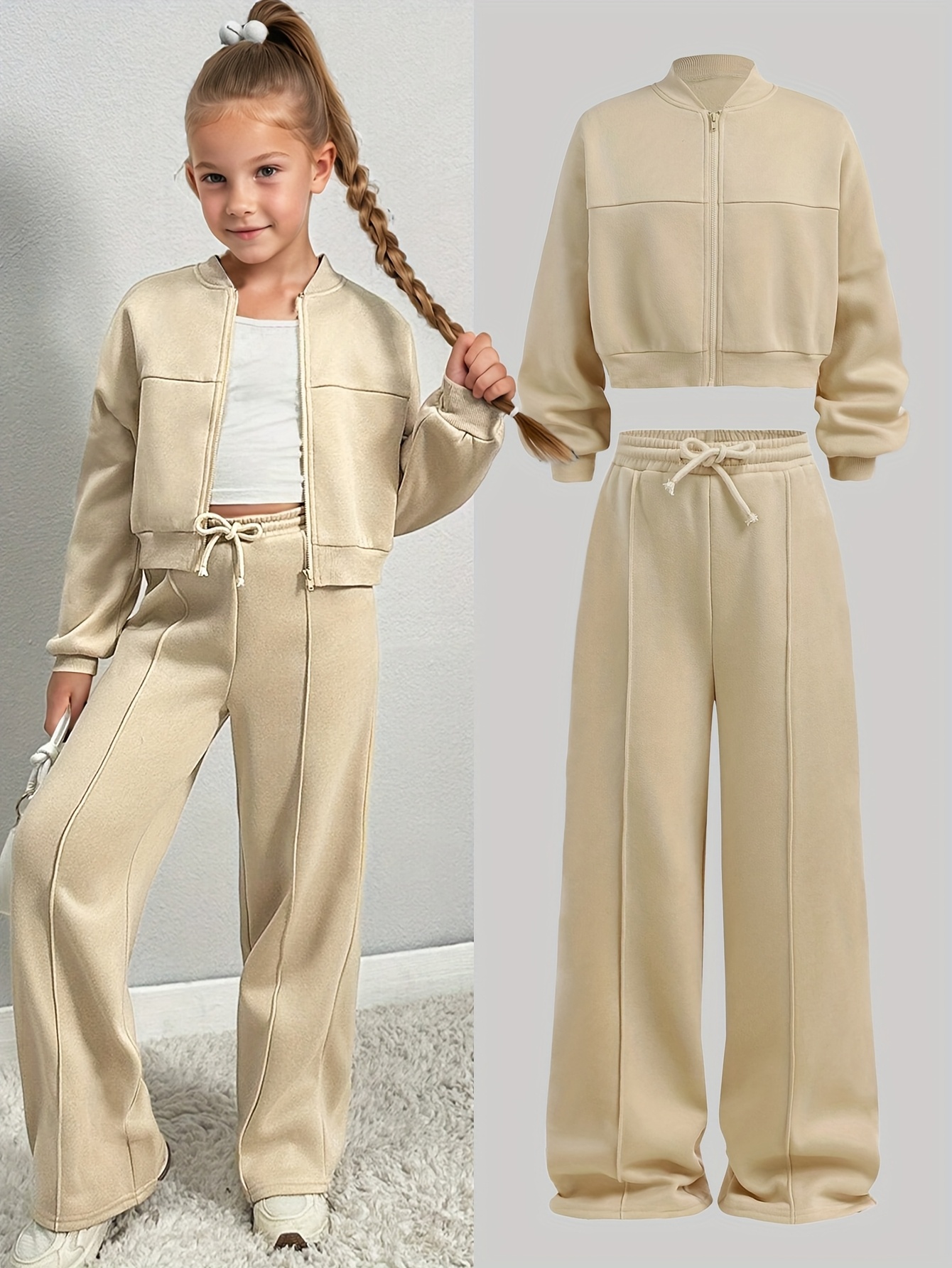 Yihuimin Ensemble de sport pour enfant fille - Crop Top - Sweat à