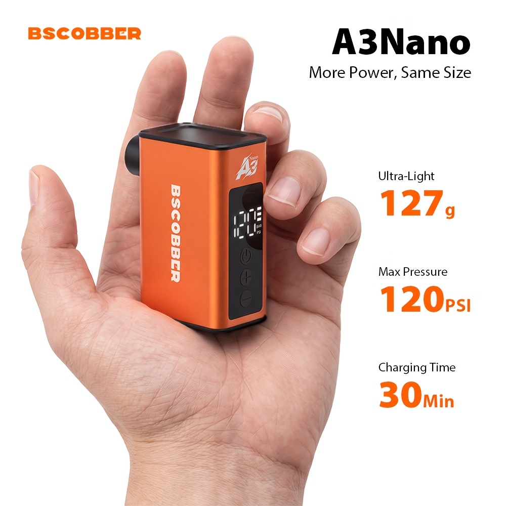 TEMU Bscobber A3 Nano Small Mini Electric Bicycle Inflator, Up To 120 Psi, Fast Inflation, With Screen Digital Display, Usb-c Fast Charging, Portable