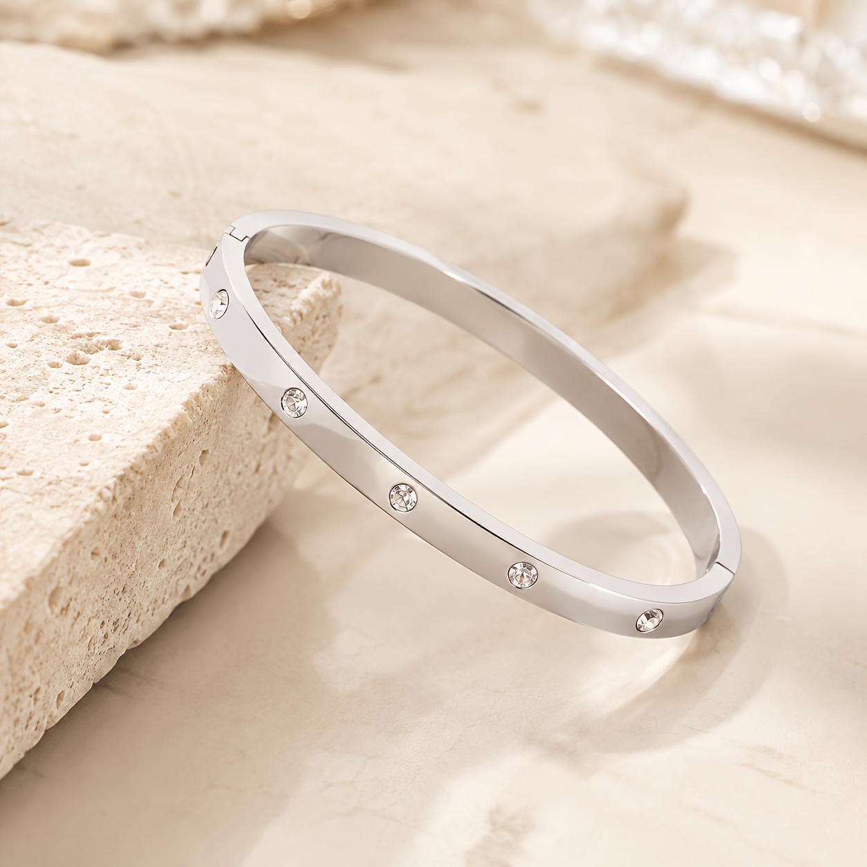 Unisex Colorful Stone Accent Bracelet, Silvery Matte Bangle