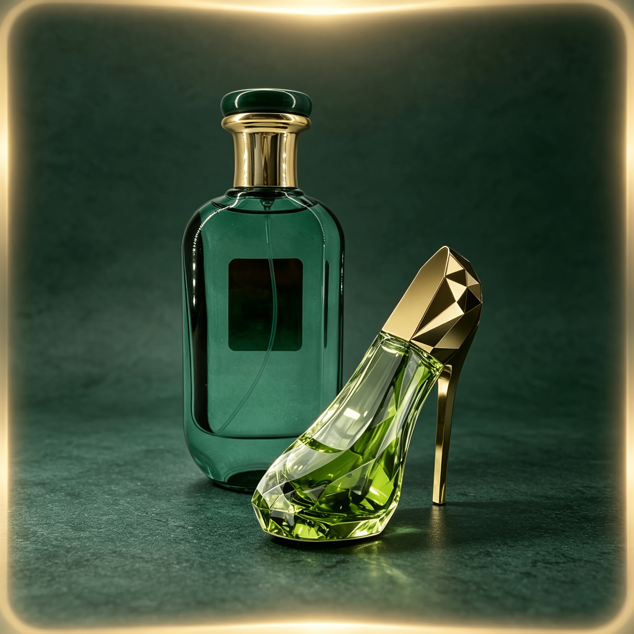 Image of 2-bottle Luxury Green Golden Fragrance Set | Vintage Round Bottle Floral Perfume And High Heel Perfume | Long-lasting Light Scent, Ideal For Valentine's Day, Birthday Gifts & Personal Use