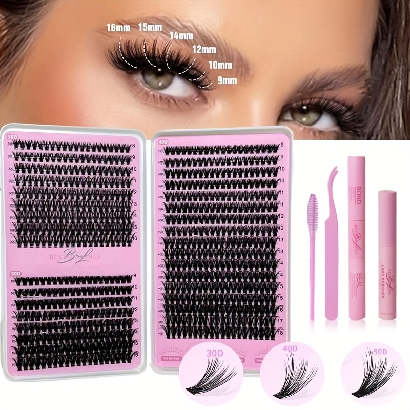 680 740 800pcs lash book kit false lashes for party stage festival eye makeup wispy fluffy volume individual eyelash with seal tweezer lash remover lash brush waterproof and reusable easy to apply at home for beginners details 4