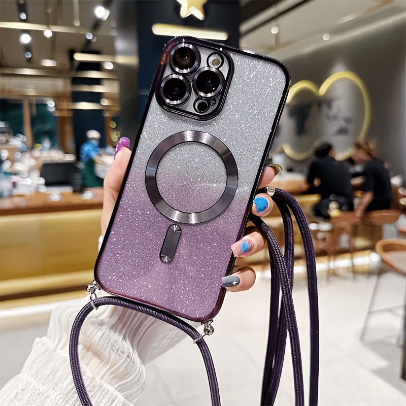 TEMU Phone Case: High-end Glitter Magnetic Phone Case With Adjustable Strap Design For Anti-fall Protection. Suitable For Iphone 17 Pro Max. Includes