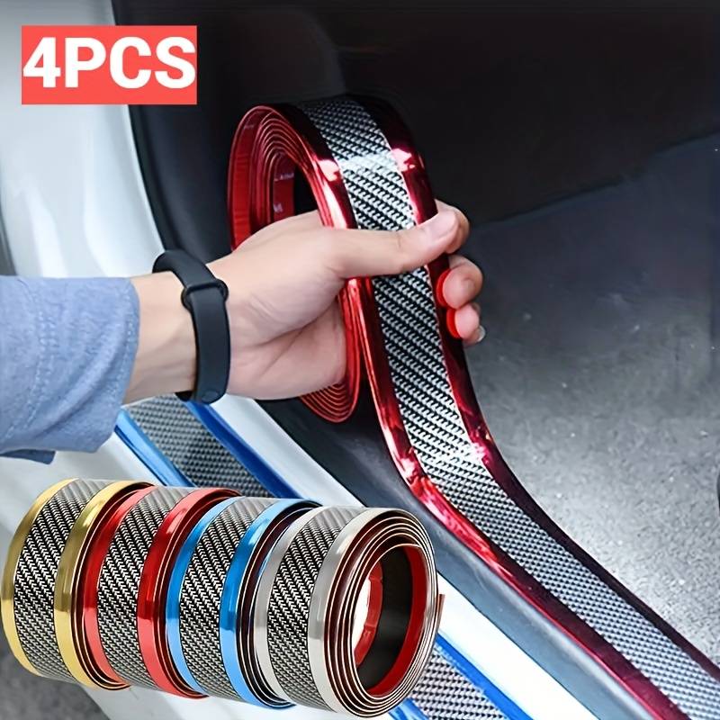 4Pcs White Carbon Fiber Leather Car Door Sill Cover Protector – Universal Fit