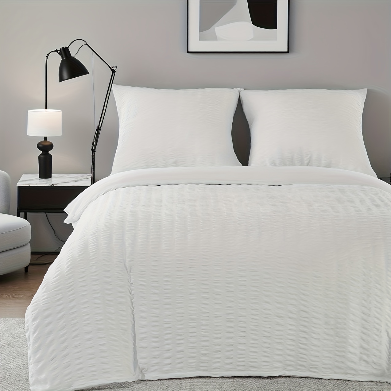 Image of 1 Embossed Striped Bubble Gauze Duvet Cover, Simple Bedding With Zipper Closure, Machine Washable, Suitable For Hotel Bedrooms, Dormitories, Etc. Includes 80 * 80cm Pillowcase