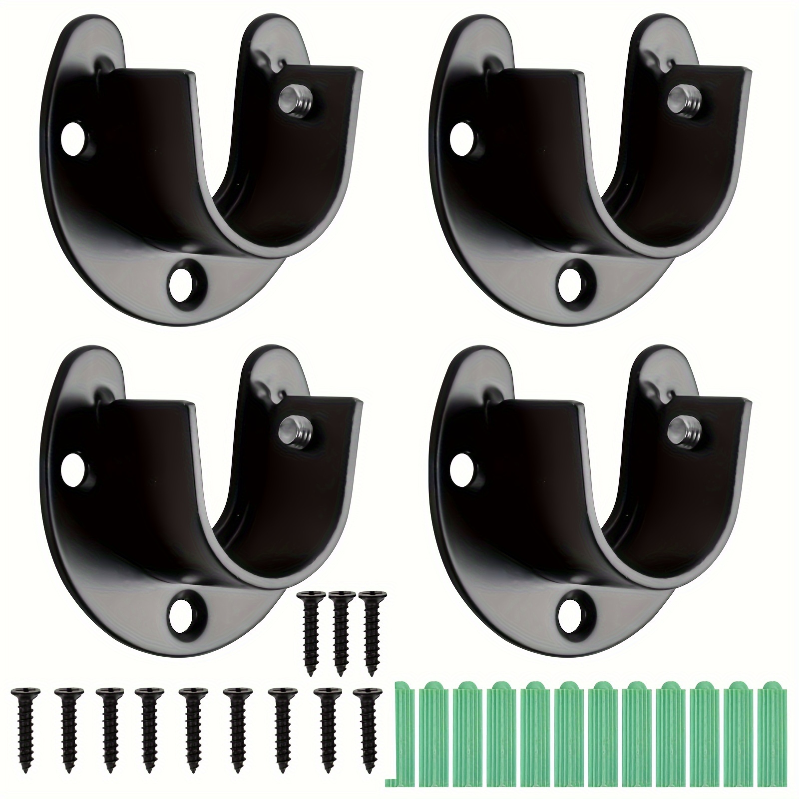 TEMU 2/4/6pcs Closet Sockets U Closet Rod Bracket Black, 25mm Wardrobe Rail End Supports Curtain Rail B