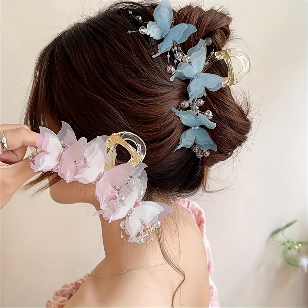 

Elegant Butterfly-shaped Hair Clip With Rhinestone And Bead Accents, Bohemian Resin Hair Accessory For Women, Large Shark , 14 Years And Up, Single Pack