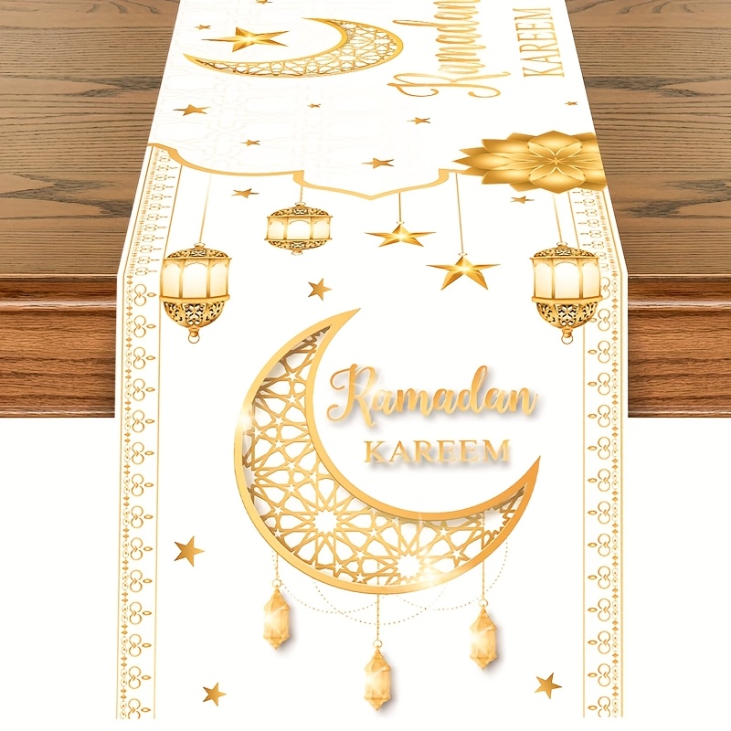 

1pc Ramadan Polyester Table Runner, 180x35cm, Eid Al-fitr Party Supplies, Machine Made Table Flag, Home Ramadan Decoration