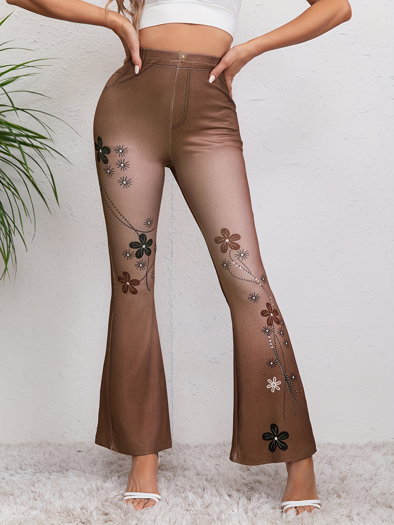 Bohemian Style Fashion Flares Sports Pants, Geometric Pattern Flare Leg  Workout Pants, Women's Activewear