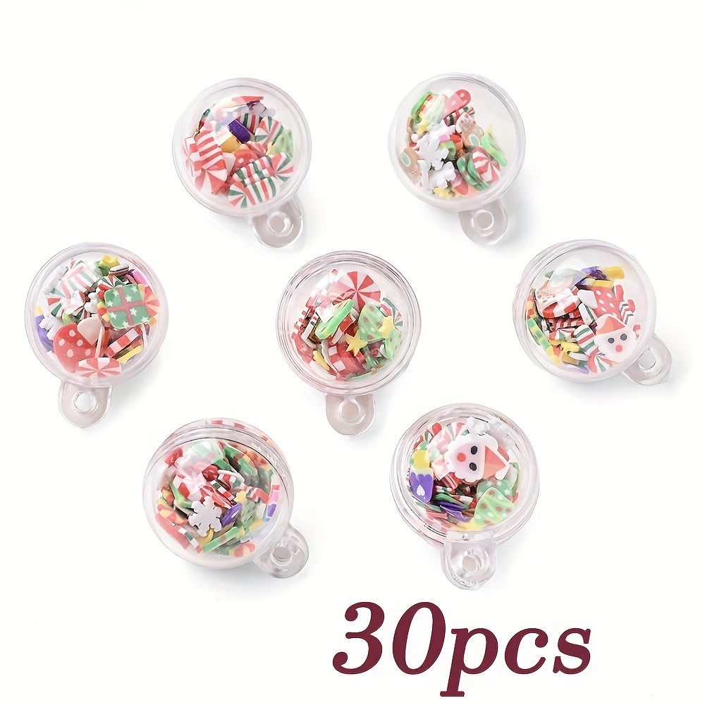 TEMU 30pcs Christmas Pendant 20mm Clear Round Ball Charms Beads Acrylic Beads With Clay Beads Chips, Charms For Jewelry Making Earrings, Necklaces,