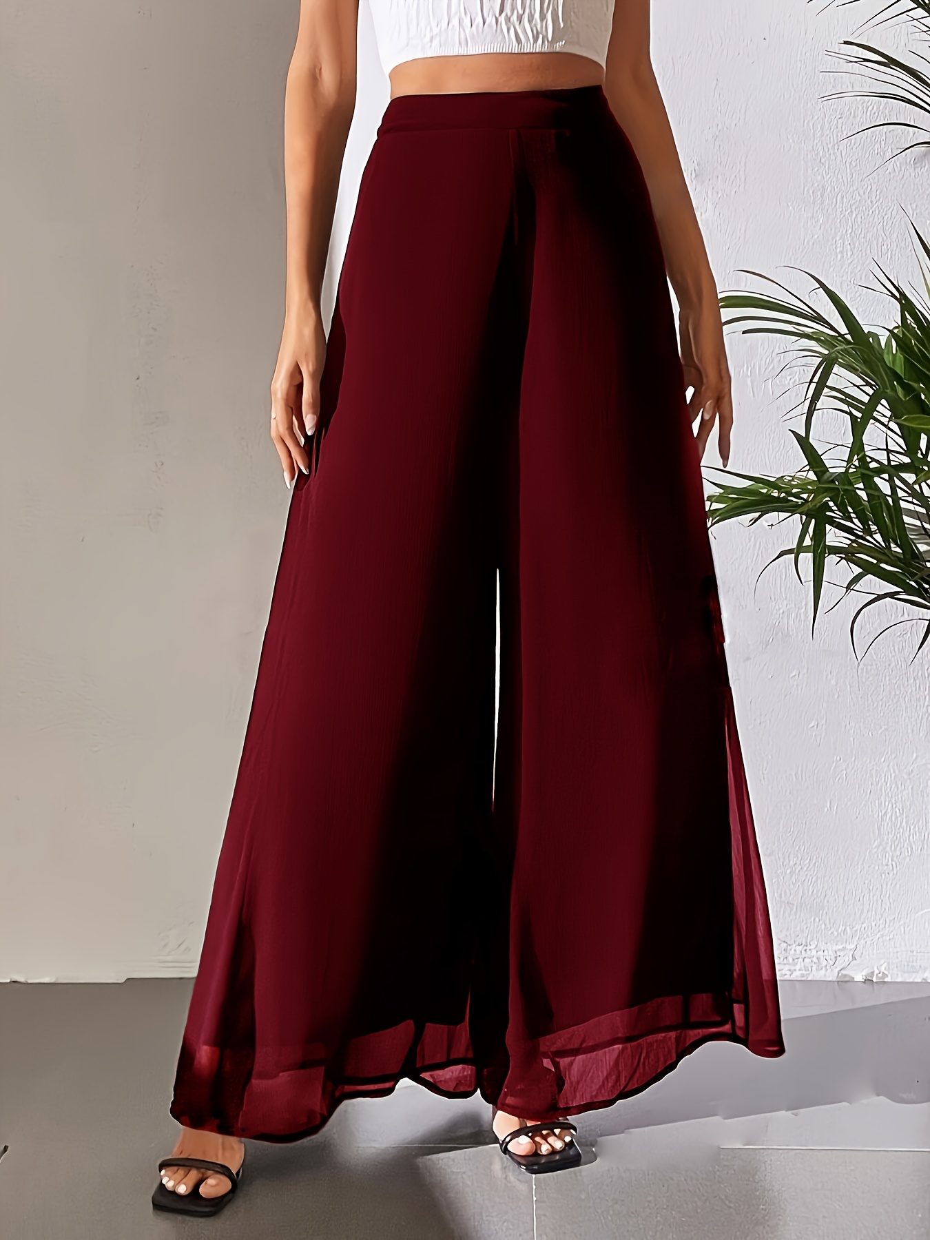 womens wide leg pants easy and loose trousers casual elastic waist pants lightweight suitable for    