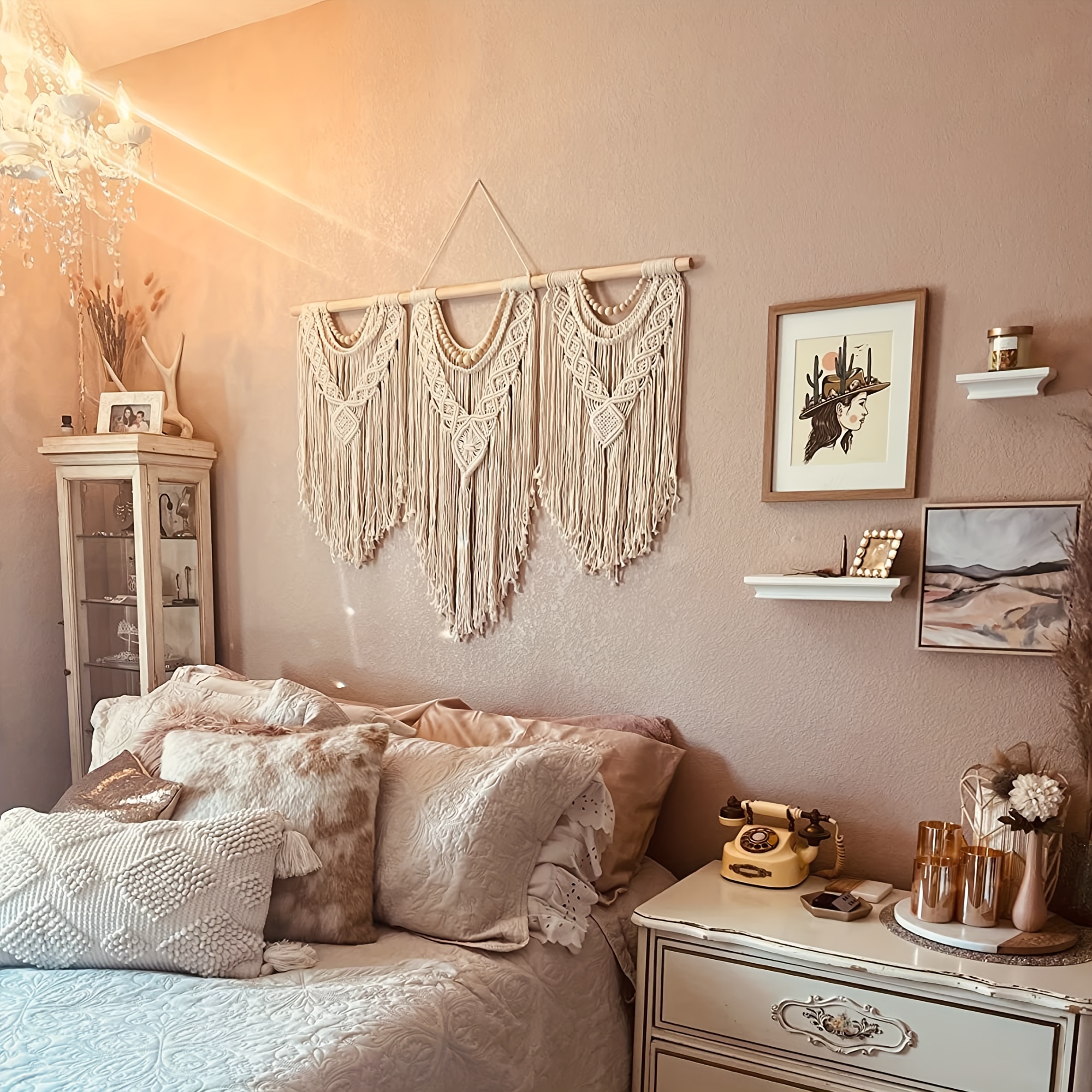 1pc bohemian style tapestry   with wooden sticks headboard decoration tapestry