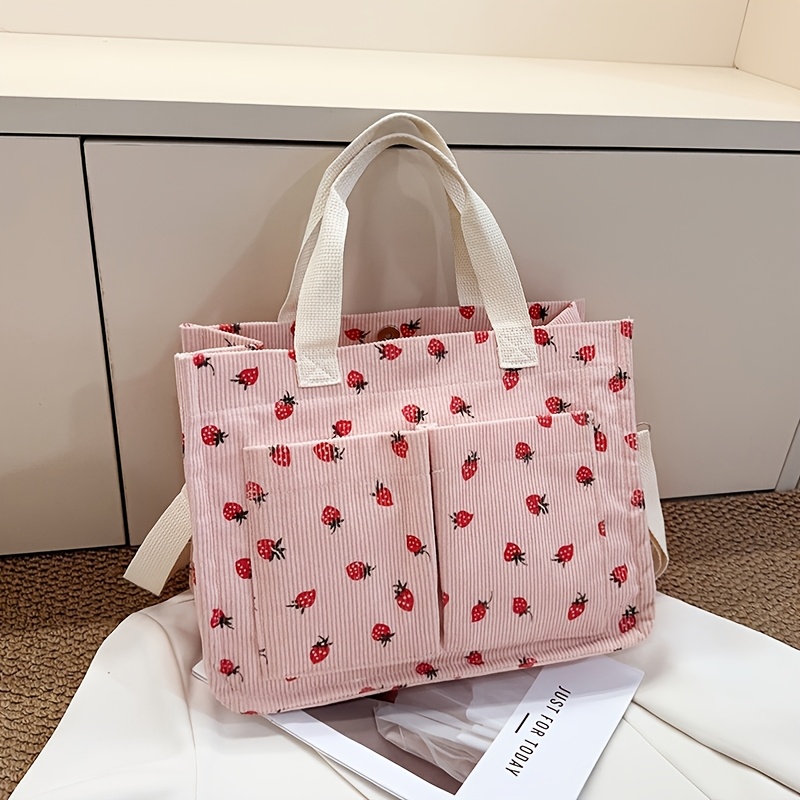 TEMU Corduroy Women's Crossbody Bag, Forest-style Ins-inspired Cute And Bow Print Shoulder Bag, Stylish And High-value Tote Bag, Large Capacity