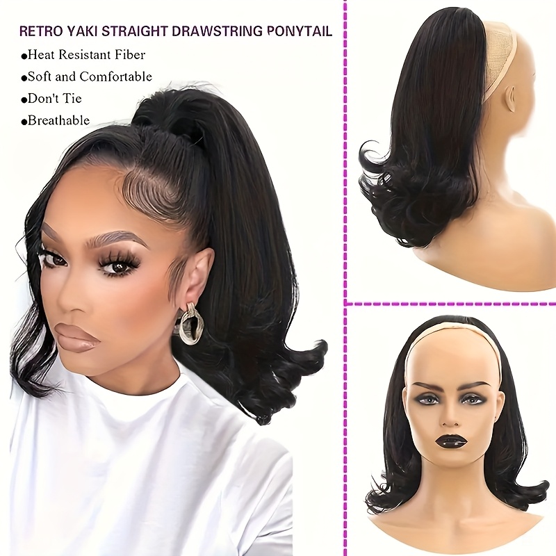 natural fluffy jacqui straight ponytail with synthetic hair extensions end   high quality heat fiber easy to style for   for casual or formal occasions versatile hairpiece sleek ponytail   details 4