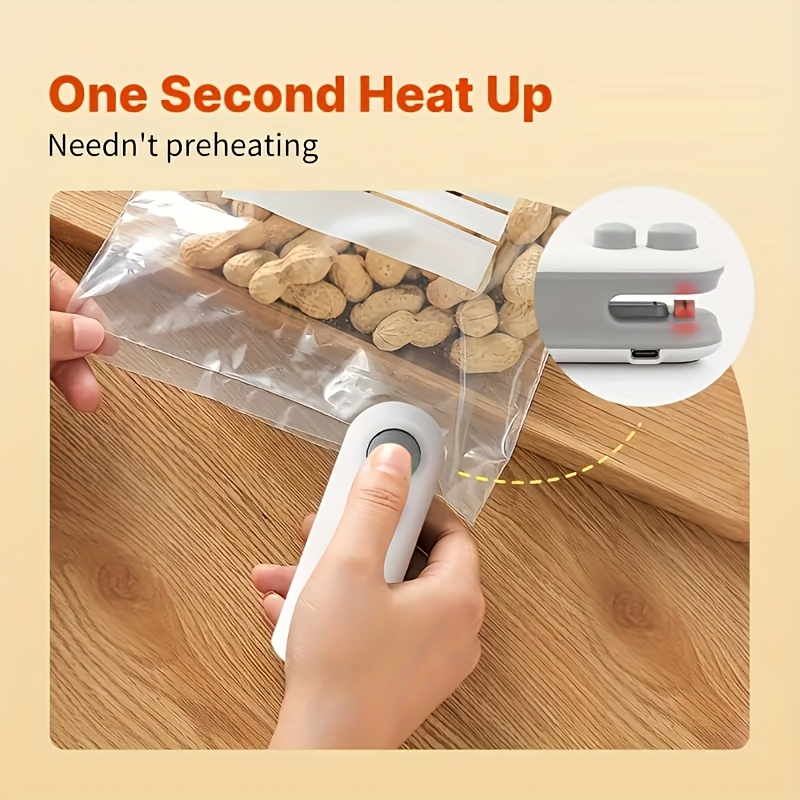 1pc mini portable bag sealer machine handheld magnetic clamp sealer for snacks usb rechargeable built in lithium battery 155mah non food   for plastic bags details 1