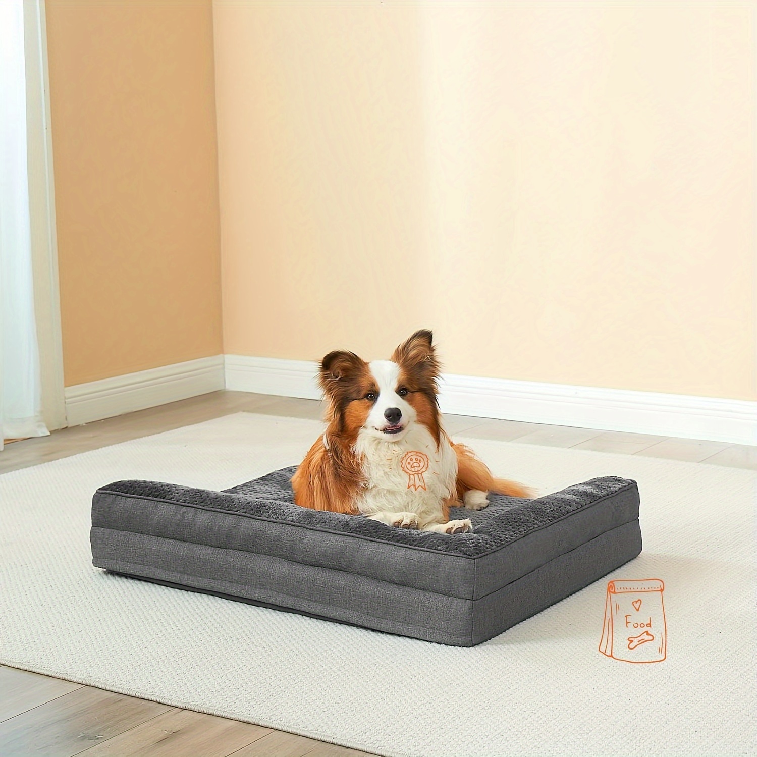 orthopedic dog bed for   plush gray polyester pet bed with ergonomic support durable rectangular design for medium large small extra small breeds pet winter bed plush pet sofa ergonomic pet sofa Product details 3