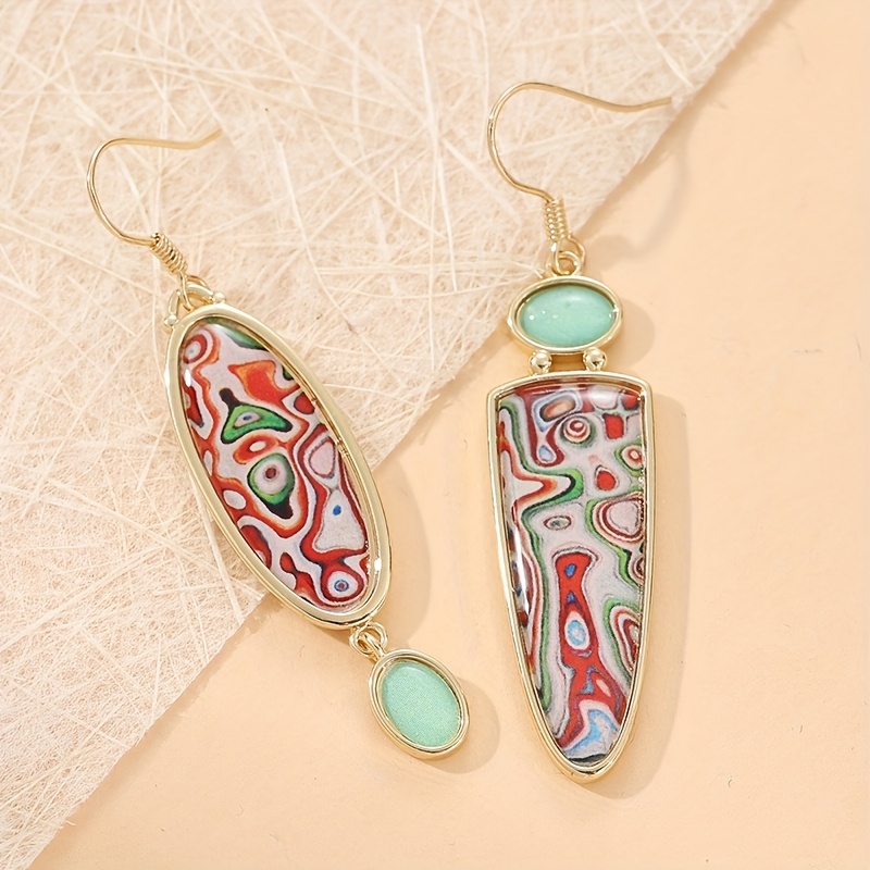 E-shop 1 Paar Geometrische Asymmetrische Anhänger Ohrringe, Bohemian-Stil Mehrfarbige Graffiti Damen Ohrringe, Kreativer Schmuck für , Feiertage Partys