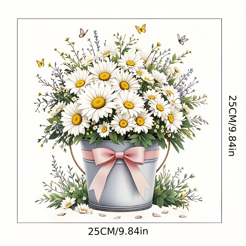 1pc Elegant White Chrysanthemum & Self-adhesive Pvc Flower Sticker - Square Decal For Bathrooms, Toilets, Walls, Floors - & Stick Spring Decoration, Use, Fits Small Spaces