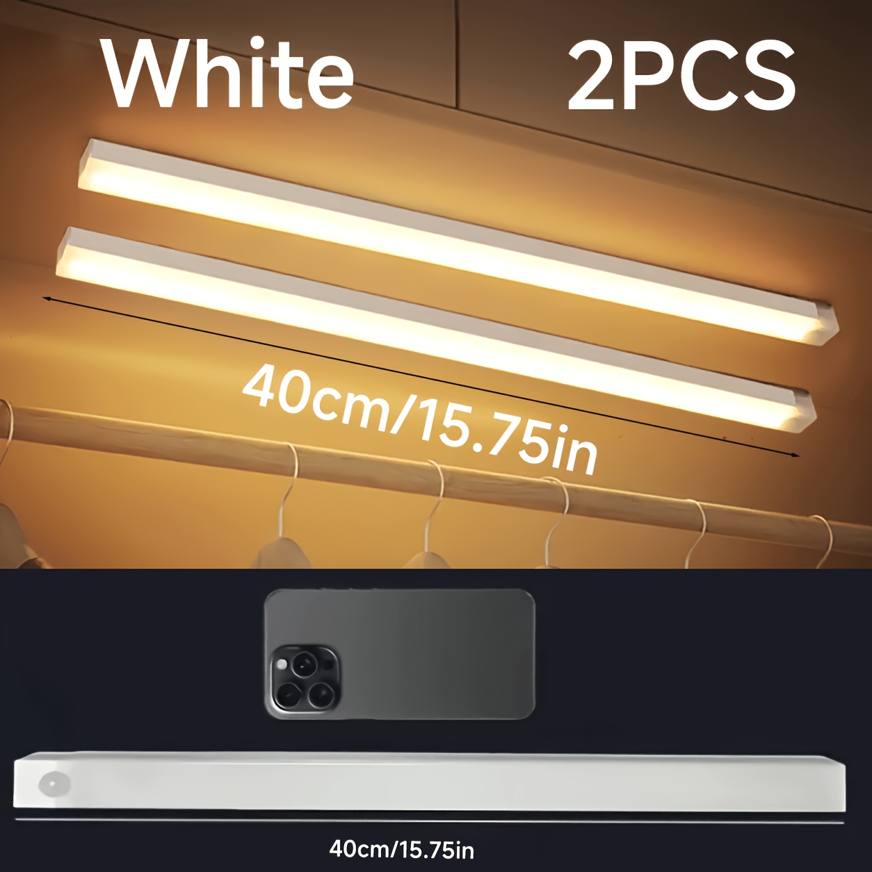 TEMU 2pcs Lampes LED fil pour avec détecteur de mouvement, rechargeables par USB, chaud, idéales pour d'armoires, cuisine, escalier, bureau - Cadeau