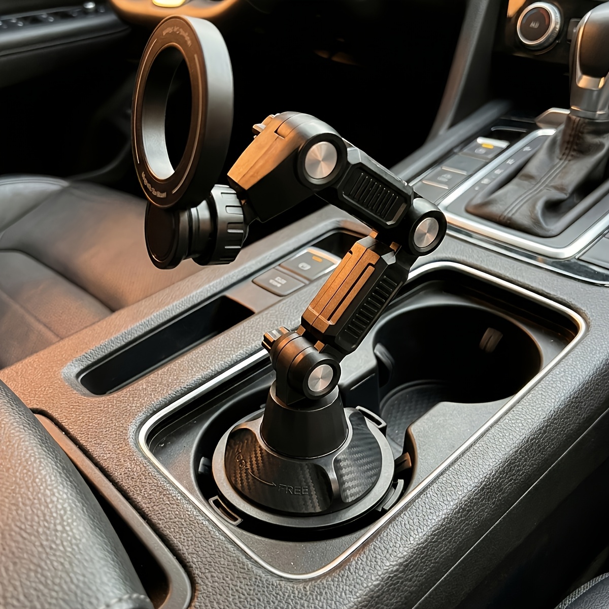 TEMU Soporte magnético para teléfono con portavasos para coche, soporte de teléfono ajustable con base expandible, brazo articulado y rotación de