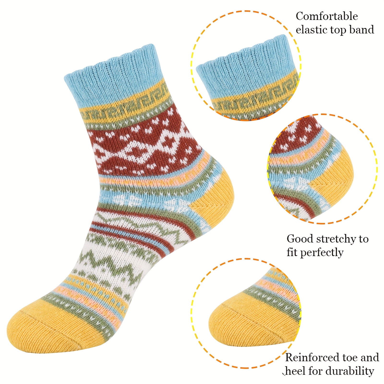 Lot De 6 Paires De Chaussettes Thermiques épaisses Pour Femme - Chaussettes D'hiver Chaudes Et Confortables Pour Femme, Mélange De Diamants 13038