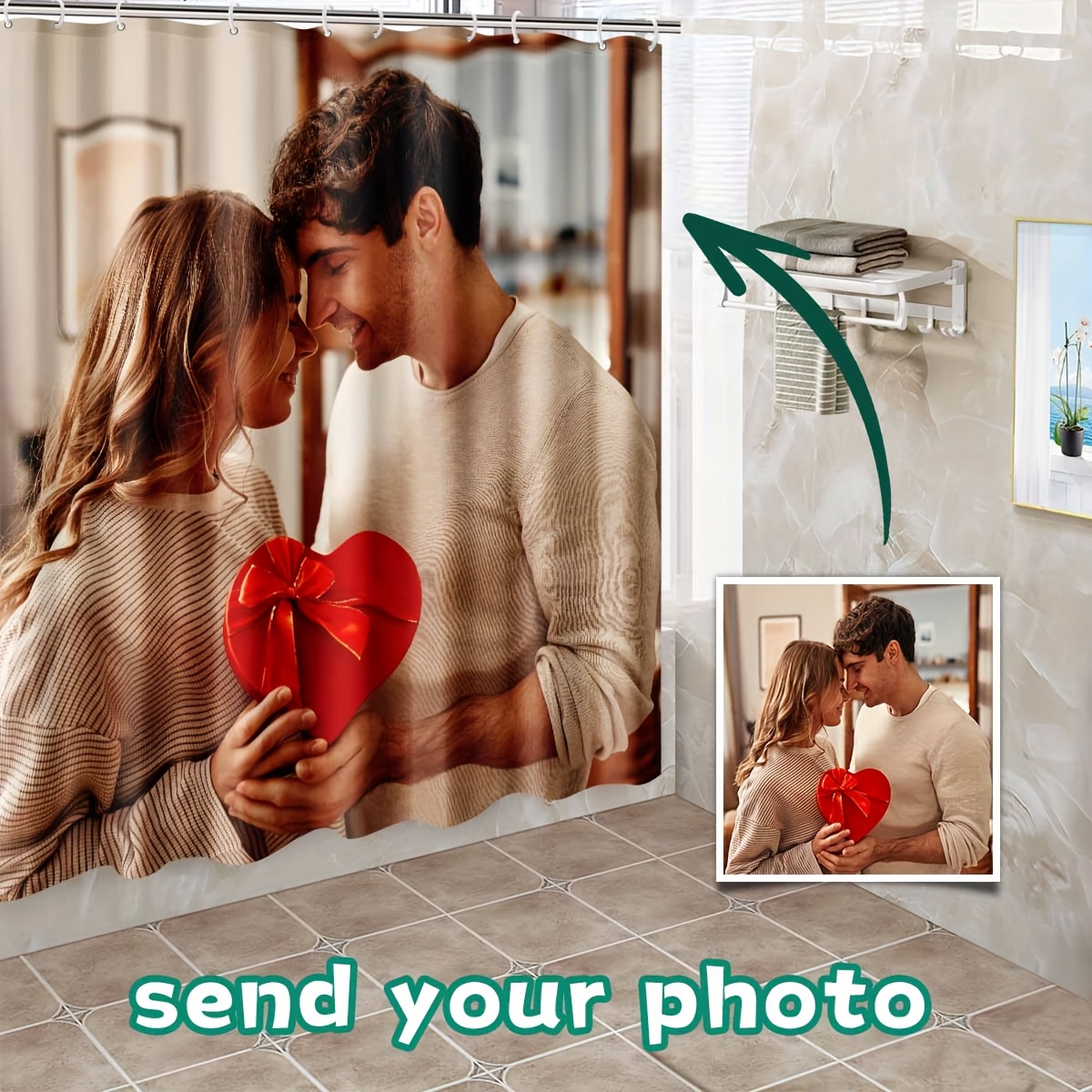 Customized Photo Personalized Shower Curtain with Text Logo
