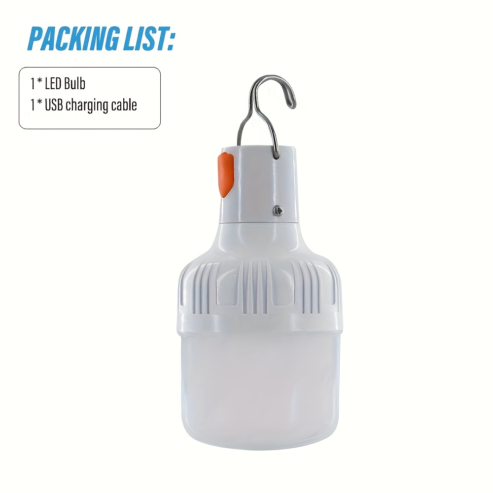 TEMU 1-Pack da esterno ricaricabile USB, lampadina a LED, luce notturna portatile con gancio, illuminazione ad luminosit� per emergenze, campeggio,