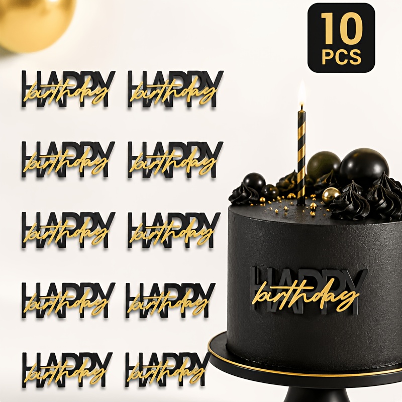 Image of 10/20/30pcs Happy Birthday Cake Topper, Black And Acrylic, Party Cake Decorations