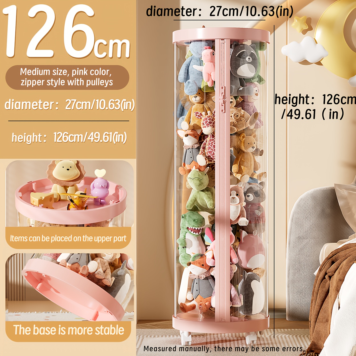 TEMU 1pc Transparent Multifunctional Storage Container With Lid - Durable Plastic Organizer Box, Suitable For Dolls, Stuffed Toys And Holiday