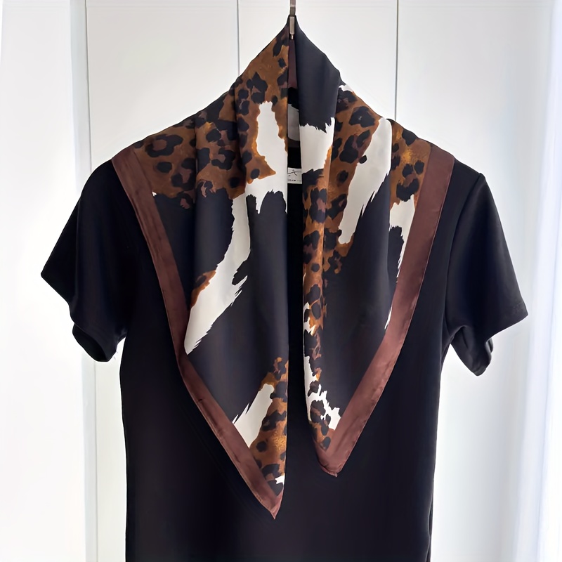 Image of Elegant Black & Print Scarf - Luxury Neck Wrap, Headpiece & Shawl, Versatile Non-stretch For Parties Weddings Everyday Outfits, Hand/, Short Hair Accessory